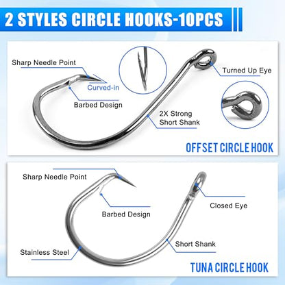 SILANON Pre-Rigged Carolina rig Saltwater Grouper Rig Egg Sinker Flounder Rigs with 10 Circle Hooks Steel Wire Leader for Catfish Snapper Flounder Halibut Redfish Surf Fishing Bottom Rig - size: 0.5oz Egg sinker Rig(4pcs)+Circle hooks(10pcs)