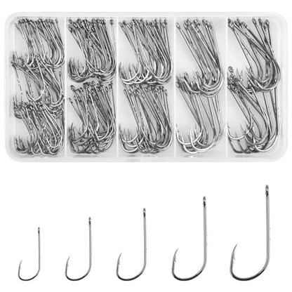200pcs Bait Holder Fishing Hooks Kit, Double-Barbed Shank Baitholder Hooks | High Carbon Steel Offset Live Bait Hooks for Walleye Trout Crappie Panfish Bluegill Freshwater Saltwater Fishing ﻿ ﻿
