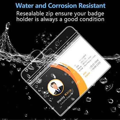 KTRIO ID Badge Holder with Retractable Reel, Horizontal, 2 Pack | Fits 3.7x3.4" Cards, Clear Horizontal Holder, 24" Retractable Badge Reel, Metal Clip & Key Ring, 2-Pack Set - style: 2 Pcs | Horizontal