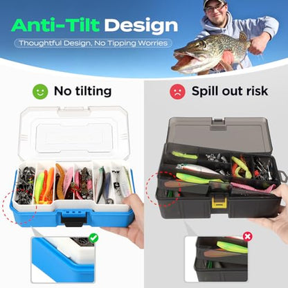 PLUSINNO Fishing Lures Tackle Box Gear Kit with Tackle Included, 373 PCS | Waterproof, Compact & Customizable, for Bass Trout, Freshwater Topwater, 16 Rigs, Fishing Gifts for Men Starter - color: Blue 373 PCS Lures Box