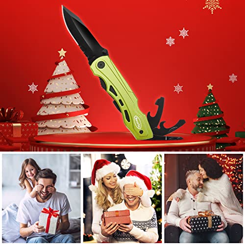 RoverTac 15-in-1 Pocket Multitool Knife - Folding Knife with Pliers, Bottle & Can Opener, Phillips Screwdriver + 9 Bits, Nylon Sheath - EDC Multi Tool for Camping, Hiking & DIY - Gifts for Men & Dad - style: Multi-Knife Pliers Green