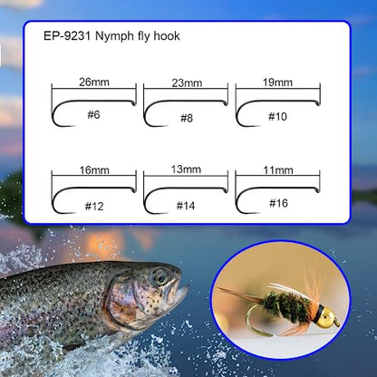 Eupheng 100pcs Plus Best Barbless Competition Fly Fishing Hook Collection, Dry Nymph Strimp&Pupa, Pupa jig Fly Hooks High Carbon Competition Hook - color: Nymph Fly Hook EP-9231, size: 14#