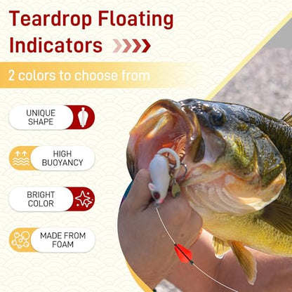 30PCS Trout Floats Foam Teardrop Strike Slotted Fishing Bobbers Bright Floats Fly Fishing Strike Indicators for Trout Crappie, Walleye, Panfish Offshore Saltwater Freshwater - color: 60 Pieces