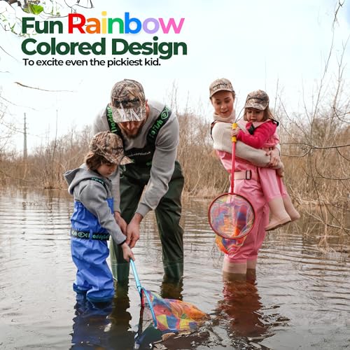DaddyGoFish Kids Fishing Net - Extendable Telescopic Landing Net for Boy Girl Children Catching Small Fish Crab Shrimp Minnow Dragonfly Beach Pier Lake River Ocean - color: Style2 2 Pack (Green + Green)