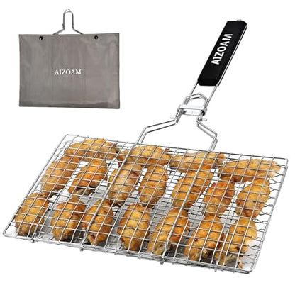 Shallow Grill Basket Fish Grill Basket, Fish Grilling Basket BBQ Fish Grill Baskets for Outdoor Grill,Grill Basket with Removable Handle. Perfect for Grilling Fish Fillets