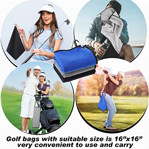Batiyeer 12 Pcs Golf Towel Bulk for Golf Bags Microfiber Fabric Towel with Clip Waffle Pattern, Fitness, Camping, Hiking, Yoga - color: Black, Gray, Blue