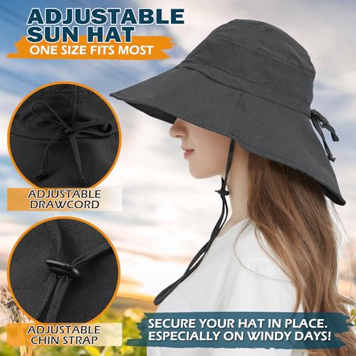 Women's Cotton Sun Hat with Neck Flap, UV Protection Wide Brim Outdoor Hat | Adjustable Fit, Moisture-Wicking & Breathable, Packable & Lightweight for Fishing Hiking Gardening Beach Safari - color: Black