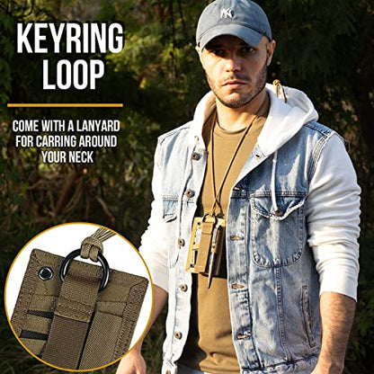 OneTigris Tactical ID Card Holder Hook & Loop Patch Badge Holder Neck Lanyard Key Ring and Credit Card Organizer (Coyote Brown) - color: Brown