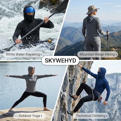 Men's 3 Pack UPF 50+ Sun Protection Hoodies, Long Sleeve UV Cooling Shirts with Face Cover - color: Black, size: Large
