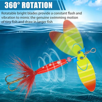 Spinner Baits Bass Lures Rooster Feather Tail Trout Lures Hard Metal Inline Spinner Bait Fishing Lure for Bass Salmon Trout - style: 5pcs Spinnerbaits Kit