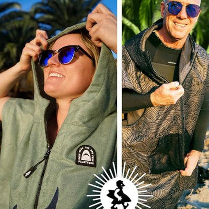 Pilotfish Surf Poncho Changing Robe Towel - Hooded, Zippered Towel Poncho for Beach, Surfing, Swimming | 2 Front Pockets, Machine Washable, (Graypink, Medium)