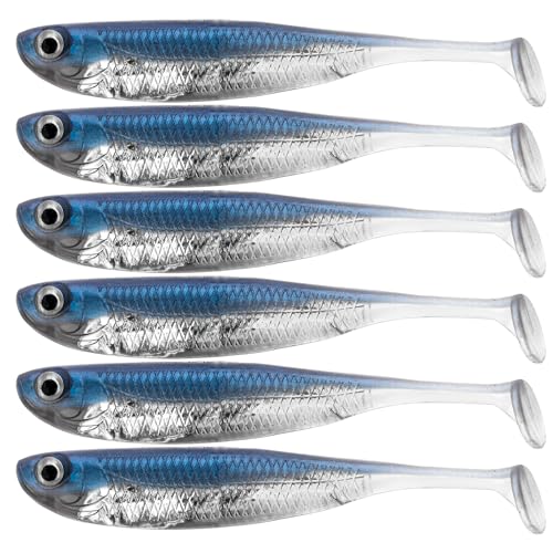 QualyQualy Soft Plastic Swimbait Paddle Tail Shad Lure Soft Bass Shad Bait Minnow Paddle Tail Swim Bait for Bass Trout Walleye Crappie - 2.75in, 3.14in, 3.94in, 5in - color: 1#, size: 2.75in - 6Pcs