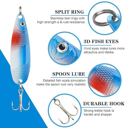 Fishing Spoons Lures Kit, 30pcs Metal Spoon Fishing Lures Assortment Spinner Baits Trout Lures Casting Trolling Spoons with Treble Hooks for Bass Pike Walleye Saltwater Freshwater