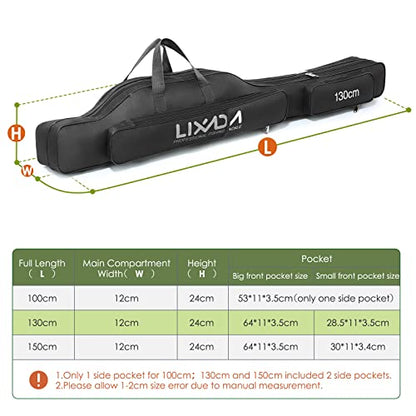 Lixada Fishing Rod Case, Portable Folding Fishing Rod Case Fishing Pole Reel Storage Bag Fishing Gears Organizer - size: 130cm