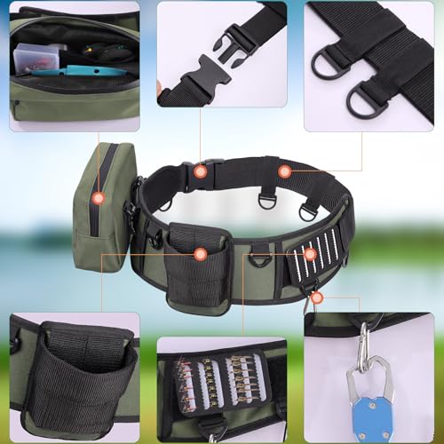 PELLOR Fishing Belt Rod Holder Adjustable Fishing Wading Belt - color: Army Green（with Detachable Bag）