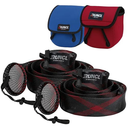 RUNCL Fishing Rod Sleeves & Reel Bags, Spinning/Casting Rod Socks & Spinning/Baitcasting Reel Covers - Protection Solution, Space Saver, Perfect Storage - Fishing Pole Sleeves & Reel Pouch (2 Pack) - color: Spinning Rod Sleeves*2pcs+Reel Bags*2pcs,(Red &
