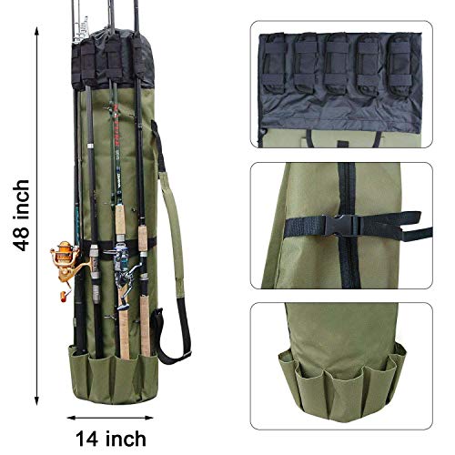Multifunction Fishing Pole Bag - Waterproof Rod Reel Bag Carrier Case, Durable Canvas Tackle Large Storage Gift for Men Travel, Khaki - color: Khaki Green