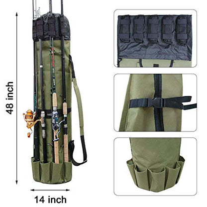 Multifunction Fishing Pole Bag - Waterproof Rod Reel Bag Carrier Case, Durable Canvas Tackle Large Storage Gift for Men Travel, Khaki - color: Khaki Green