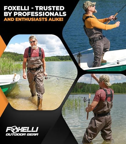 Foxelli Chest Waders – Waterproof 2-ply Nylon/PVC Camo Hunting Fishing Waders for Men and Women with Boots - color: Brown, size: 8