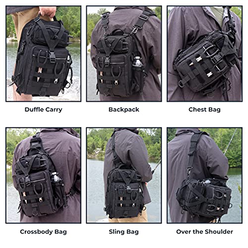 OSAGE RIVER Deluxe Tackle Sling Fishing Bag with Rod Holder, Lightweight Tackle Box Storage, Shoulder Bag for Fishing Hiking