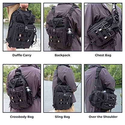 OSAGE RIVER Deluxe Tackle Sling Fishing Bag with Rod Holder, Lightweight Tackle Box Storage, Shoulder Bag for Fishing Hiking