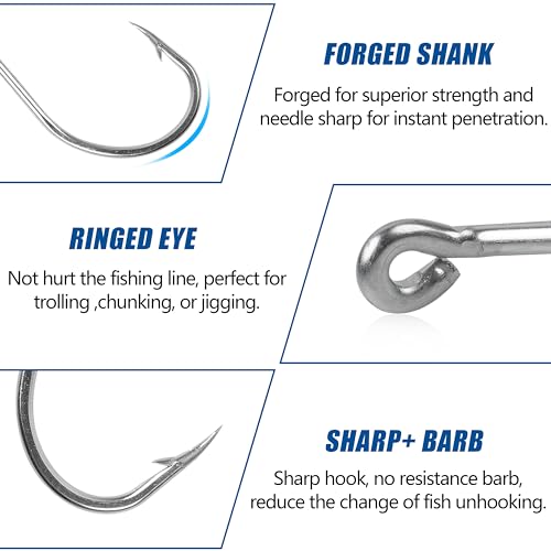 Octopus Beak Hooks, 60pcs Saltwater Circle Hooks Beak Offset Fishing Hooks Stainless Steel Fishing Jig Hooks Fishhook for Saltwater Freshwater 1/0-10/0 - size: 7/0 - 60pcs