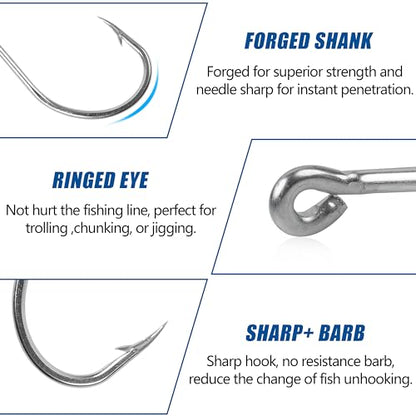 Octopus Beak Hooks, 60pcs Saltwater Circle Hooks Beak Offset Fishing Hooks Stainless Steel Fishing Jig Hooks Fishhook for Saltwater Freshwater 1/0-10/0 - size: 4/0 - 60pcs