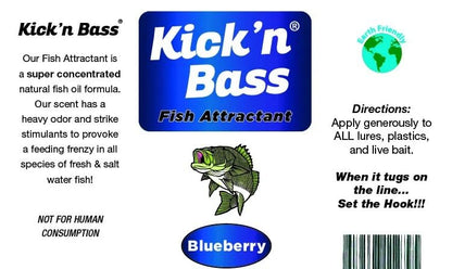 Kick’n Bass Blueberry Fish Attractant, Supercharged Concentrated Natural Fish Oil Formula Scent for Fishing Lures, 4 fl oz Bottle