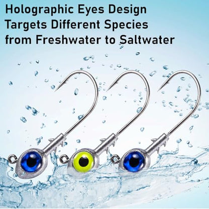 Dr.Fish 10 Pack Fishing Eyes Jigs 3D Eyes Trout Heads Bass Hook Saltwater Swimbait Jig Heads Freshwater Walleye Redfish Striper 1/2oz 3/8oz 1/4oz 3/16oz - color: Chartreuse Eyes, size: 1/4oz-Hook #1/0