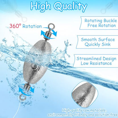 15Pcs Fishing Weights Sinkers Inline Trolling Sinkers with Inner Swivels | Egg Sinkers Oval Drop Shot Weights Lead for Saltwater Freshwater Fishing - size: 3/4oz-15Pcs