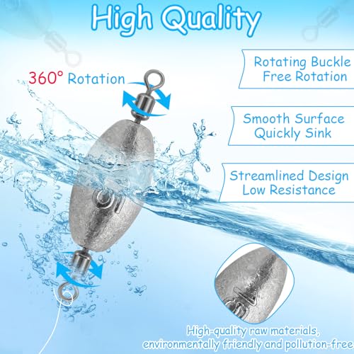 15Pcs Fishing Weights Sinkers Inline Trolling Sinkers with Inner Swivels | Egg Sinkers Oval Drop Shot Weights Lead for Saltwater Freshwater Fishing - size: 1/2oz-15Pcs