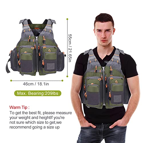 Lixada Fly Fishing Vest Fishing Jacket Breathable Polyester Mesh Design Fishing Vest - color: Green