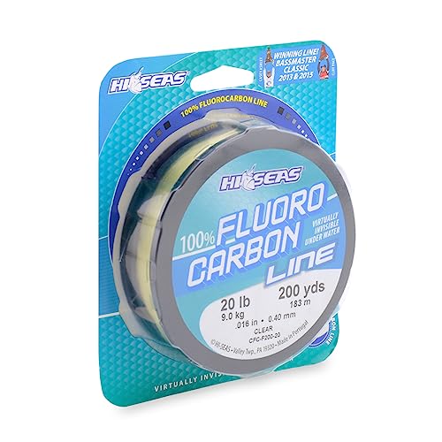 Hi-Seas 100% Fluorocarbon Fishing Line Clear - Strong & Tough Fishing Leader Line, Sinks Faster Than Monofilament Fishing Line. Available in 6lb, 8lb, 10lb, 12lb, 15lb, 20lb, 25lb Test - style: 20 Pound Test, 200 Yard