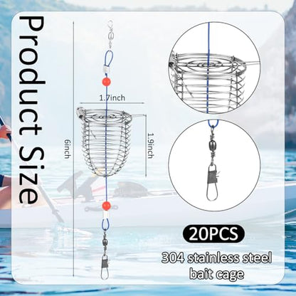 Hollowfly 20 Pcs Carp Fishing Bait Trap Cage Bulk Stainless Steel Feeder Basket Holder Coarse Lure Trap Catfish Carp Fishing Accessories - size: 6 x 1.7"
