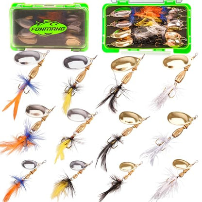 FONMANG Fishing Lure Spinner baits for Freshwater and Saltwater,2026 New Bass Trout Fishing Lures Also for Crappie Salmon Walleye Pike - color: C-12Pcs rooster tail