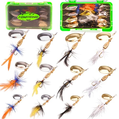 FONMANG Fishing Lure Spinner baits for Freshwater and Saltwater,2026 New Bass Trout Fishing Lures Also for Crappie Salmon Walleye Pike - color: C-12Pcs rooster tail