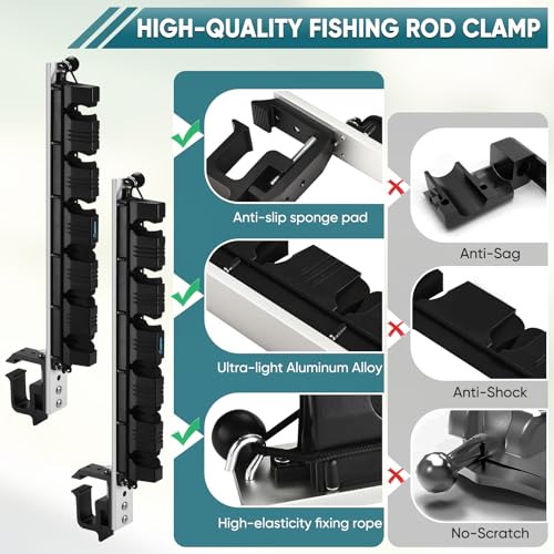 GADFISH Fishing Rod Holder for Truck Bed, Hold 6 Fishing Rods At Once, Adjustable Fishing Rod Holder Fits Most Fishing Rods, 2 Mounting Options