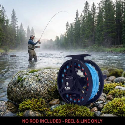 YYKBlueSky 5/6wt Fly Fishing Reel, Aluminum/Plastic Frame Optional, Smooth Drag System, Pre-Loaded Line Set (Including WF5F Floating+20LBS Backing+4X/5X/6X Taper Leader+4X/5X/6X Tippet) - style: Yykbluesky Fly Fishing Reel, 5/6 Wt Die-cast Aluminum Frame,