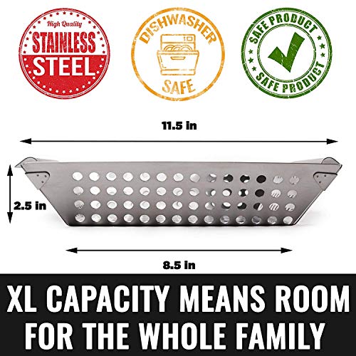 Grillaholics Grill Basket for Outdoor Grill - Durable Premium Stainless Steel Vegetable Grill Basket - XL Family Size BBQ Grill Basket - Perfect Grilling Accessories for Veggies, Fish, Shrimp & Kebabs | Family-Sized | Dishwasher Safe | Stainless Steel | I