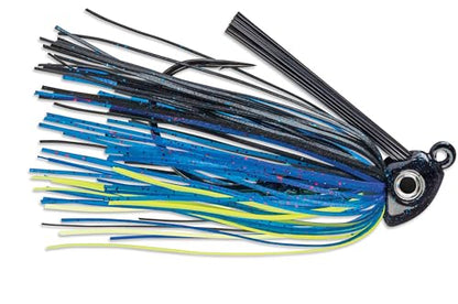 VMC Heavy Duty Swim Jig, Weedless Skirted Design for Bass Fishing in Cover and Vegetation, Size 3/8 oz., 1 Pack, Electric Blue Chartreuse