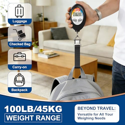 SNAIL TRAIL 100 lbs (45 kg) Digital Luggage Scale, Portable Suitcase Weigher, Travel Bag Weight Scale, Handheld Baggage Weigh Machine, Gift for Travelers - color: Black