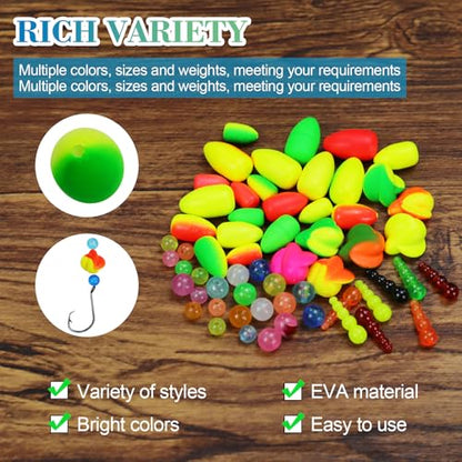 100/110/111pcs Pompano Beads Foam Floats for Fishing Float Sets for Surf Fishing Foam Bobbers Round/Bullet/Spin - color: 110pcs fishing floats kit