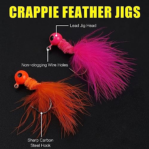 Crappie Jigs,30pcs Hand-Tied Marabou Hair Jig Heads with Feather 5 Colors Ice Fly Fishing Lures Bucktail Jig Fishing Teaser for Panfish Sunfish Walleye Hair Jig Bait 1/32 1/16 1/8 oz - color: 1/8oz(3.5g) - 30pcs