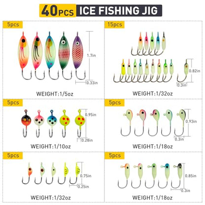 THKFISH Ice Fishing Lures Ice Fishing Jigs Ice Fishing Gear Hard Fishing Lures and Jigs Walleye Ice Fishing Kit Crappie Panfish Pike Jigs,14/26/40PCS - color: B-40PCS