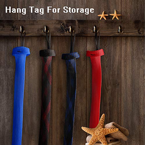 Fishing Rod Cover - 4 Pack Rod Sleeve Socks with Lanyard for Fly, Spinning, Casting, Sea Fishing - color: Red*1, Blue*1, Black & Blue*1, Black & Red*1
