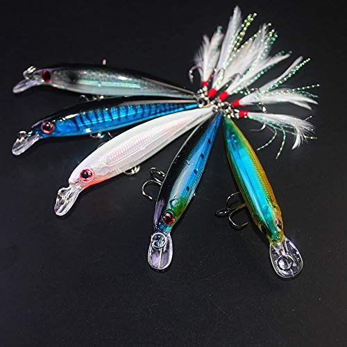 Minnow Fishing Lures Hard Bait Life-Like Swimbait Bass Crankbait 3D Fishing Eyes Treble Hooks Flasher Feathers for Bass Trout Walleye Redfish Saltwater Freshwater
