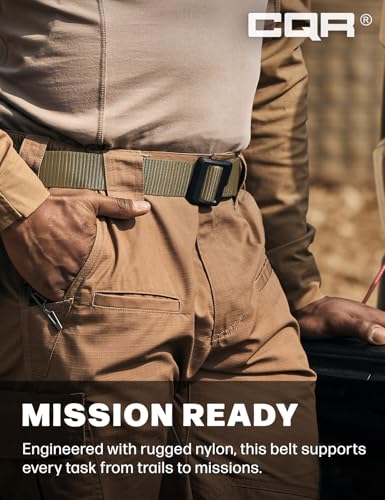 CQR Tactical Belt, Military Style Heavy Duty Belt, Webbing EDC Quick-Release Buckle - color: 2pack Dura Nylon Black/Khaki, size: Large