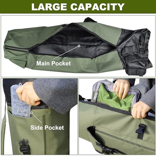 SILANON Fishing Rod Bag Pole Holder, Portable Fishing Rod Case Carrier Canvas Pole Storage Bag Travel Carry Case Waterproof Fishing Tackle Gear Organizer - color: Khaki Green