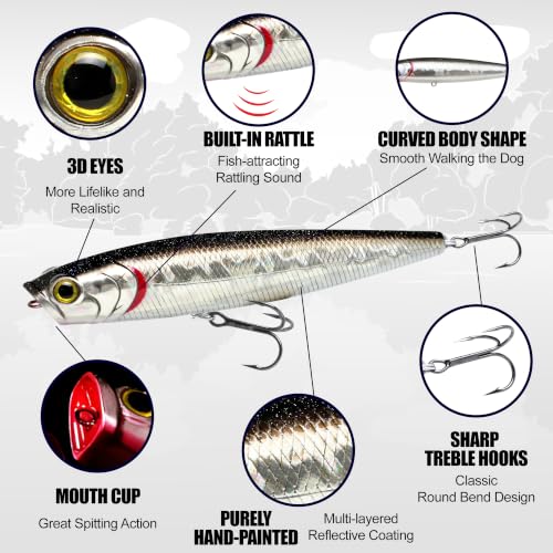 LUCKY CRAFT Gunfish 115NF Top Water Bass Fishing Lures, 4.5” Floating Lure with Cupped Mouth, Freshwater Trout and Bass Lures Fishing Gear, Accessories for Tackle Box - color: 386 Blue Pink Sardine RT (Red Tail)