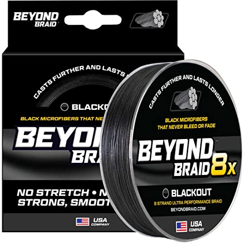 Beyond Braid Braided Fishing Line -Super Strong - Abrasion Resistant - No Stretch -Blue Camo, Moss Camo, White, Green, Pink, Blue, 4 Strand 8 Strand - color: Blackout 8X - No Fade, size: 100LB (2000 Yards)